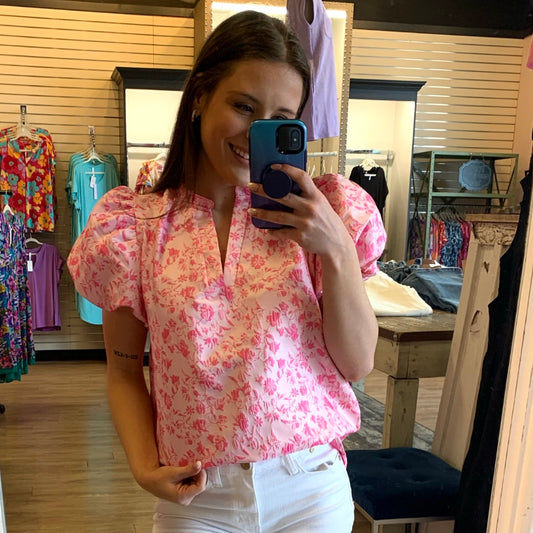 Pink Embroidery Floral Top