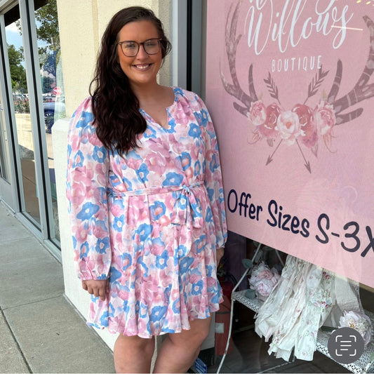 Pink Floral Chiffon Dress