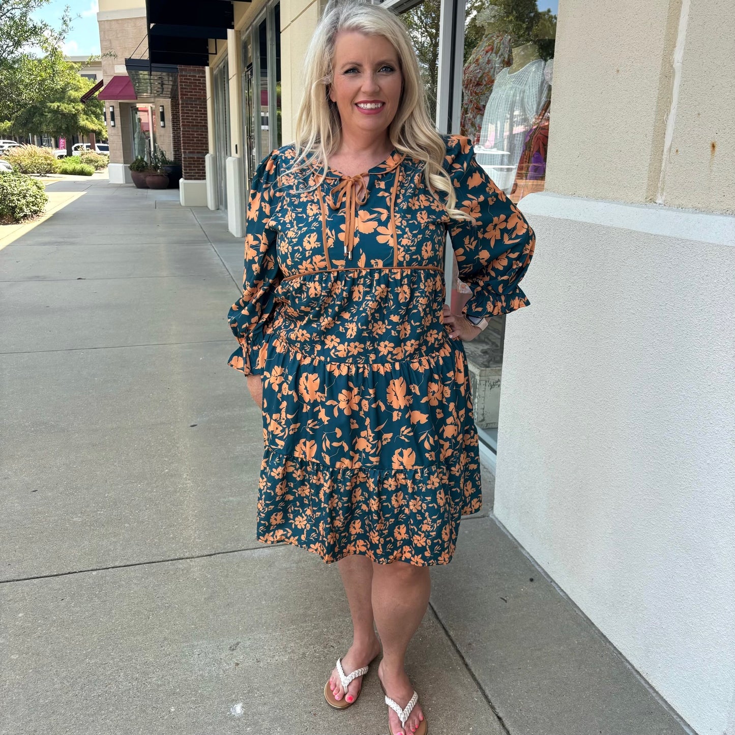 Green Floral Tie Dress