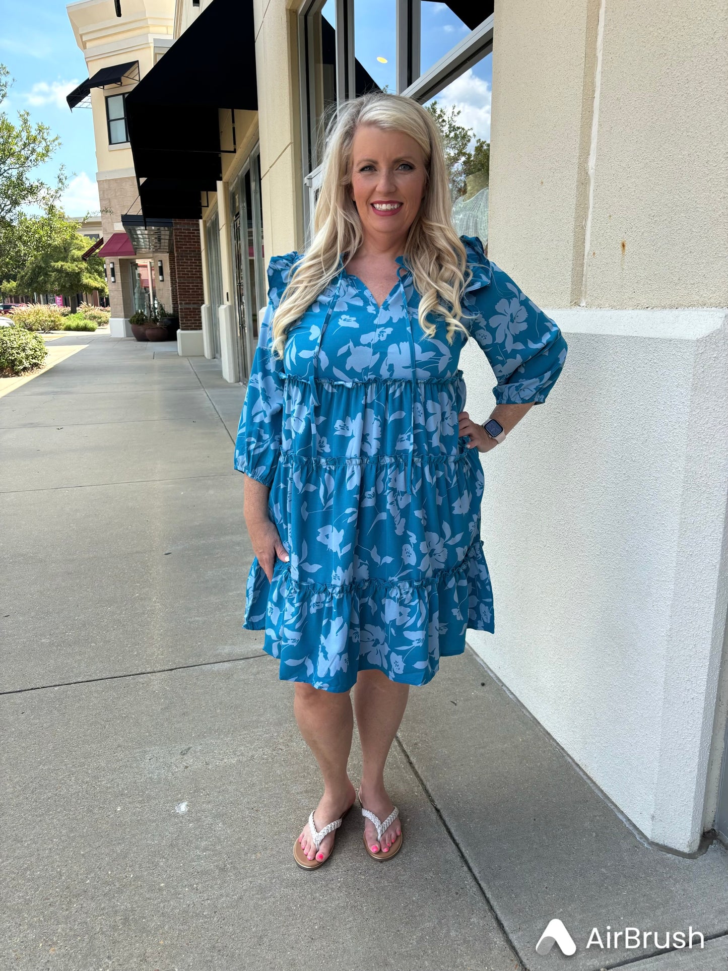 Teal 3/4 Sleeve Tie Dress