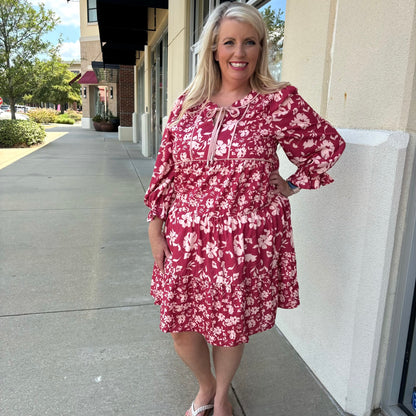 Red Floral Tie Dress