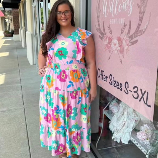 Pink Floral Babydoll Maxi