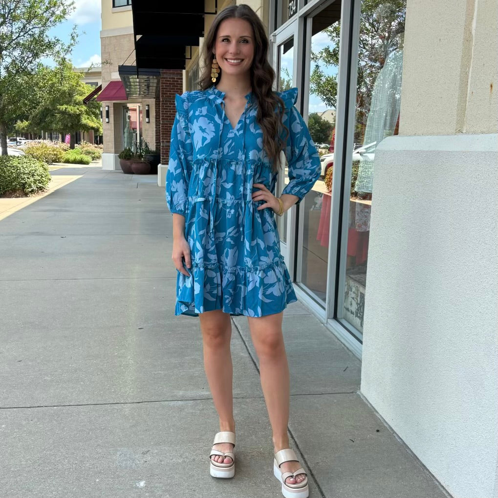 Teal 3/4 Sleeve Tie Dress