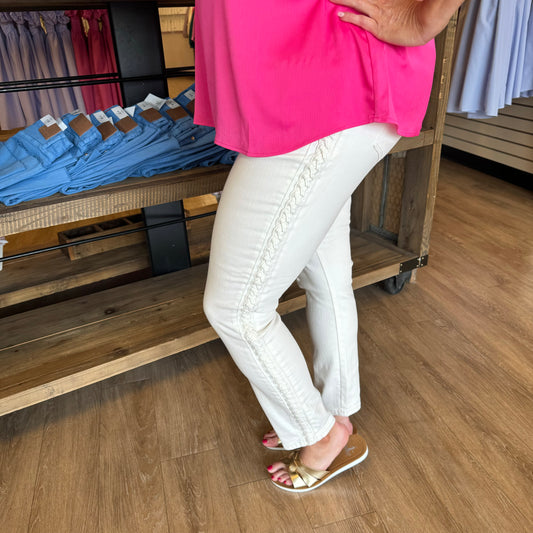 Relaxed White Braided Jeans