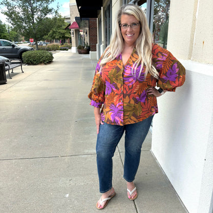 Brown Leaf Button Down Top