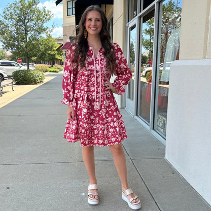 Red Floral Tie Dress