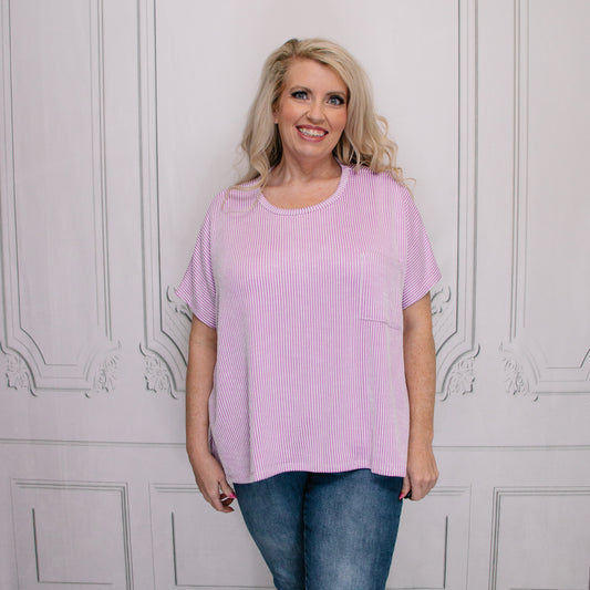 Lavender Corded Oversized Short Sleeve Top