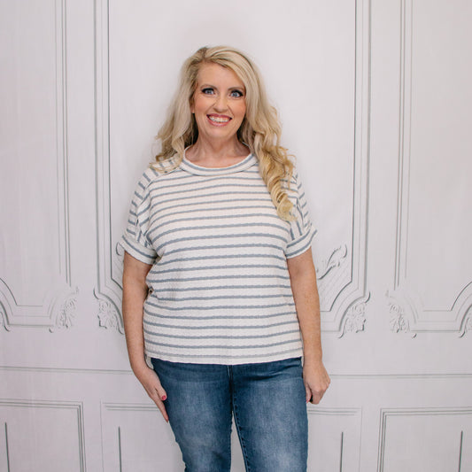 Grey Stripe Jacquard Round-Neck Top