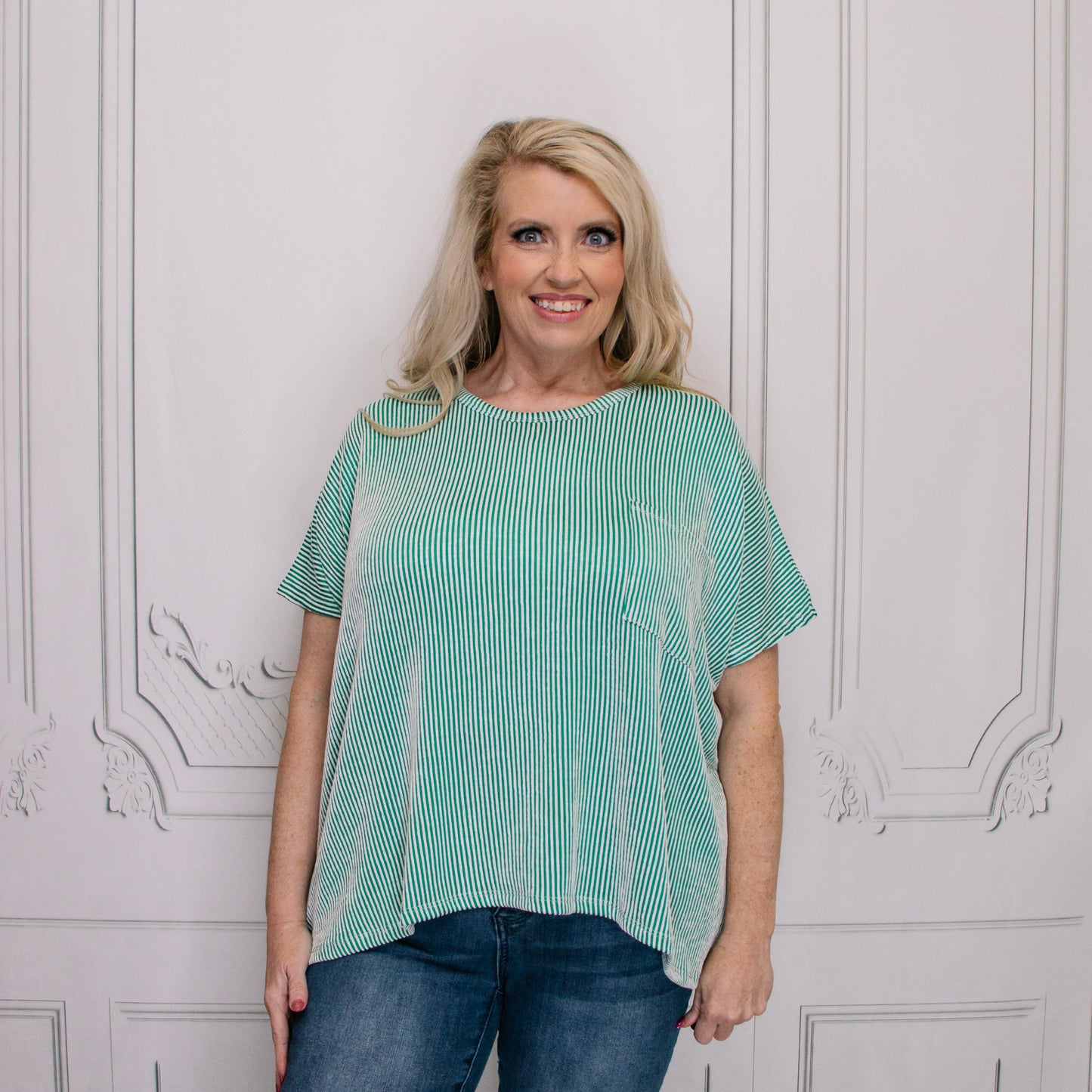 Green Corded Oversized Short-Sleeve Top