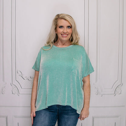 Green Corded Oversized Short-Sleeve Top