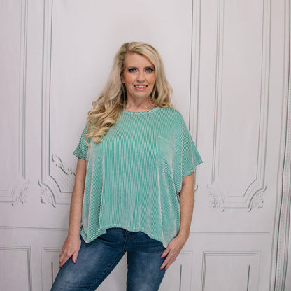 Green Corded Oversized Short-Sleeve Top