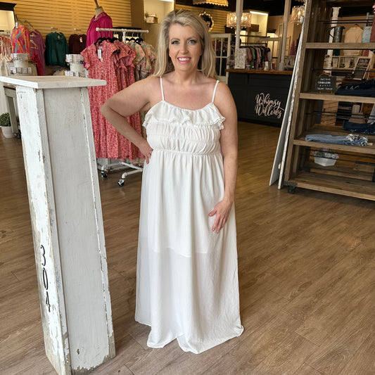 White Lace Trim Maxi Dress