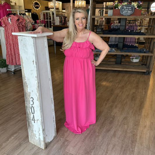 Pink Lace Trim Maxi Dress