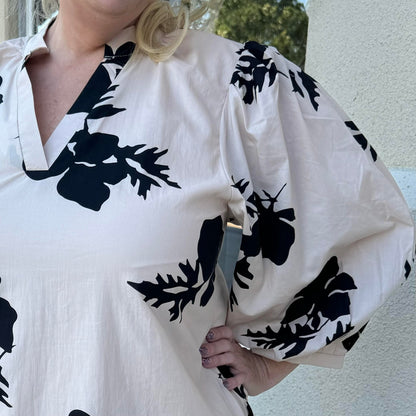 Cream and Black Floral Dress