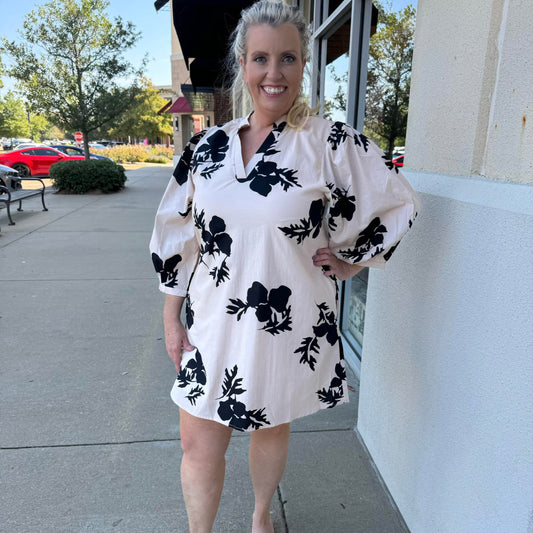 Cream and Black Floral Dress